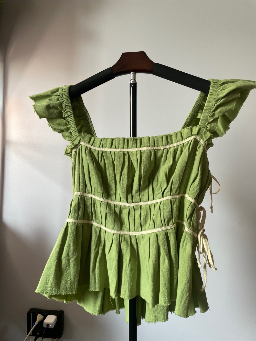 Green Ruffled Square-Neck Women's Top